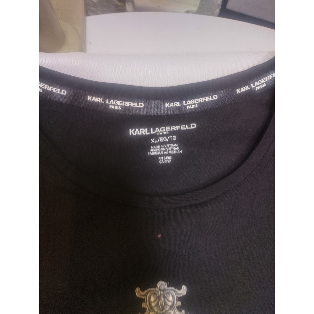 Karl Lagerfeld Paris Womens Graphic T-Shirt Black Rhinestone L5UHCA54 XL - Picture 2 of 7